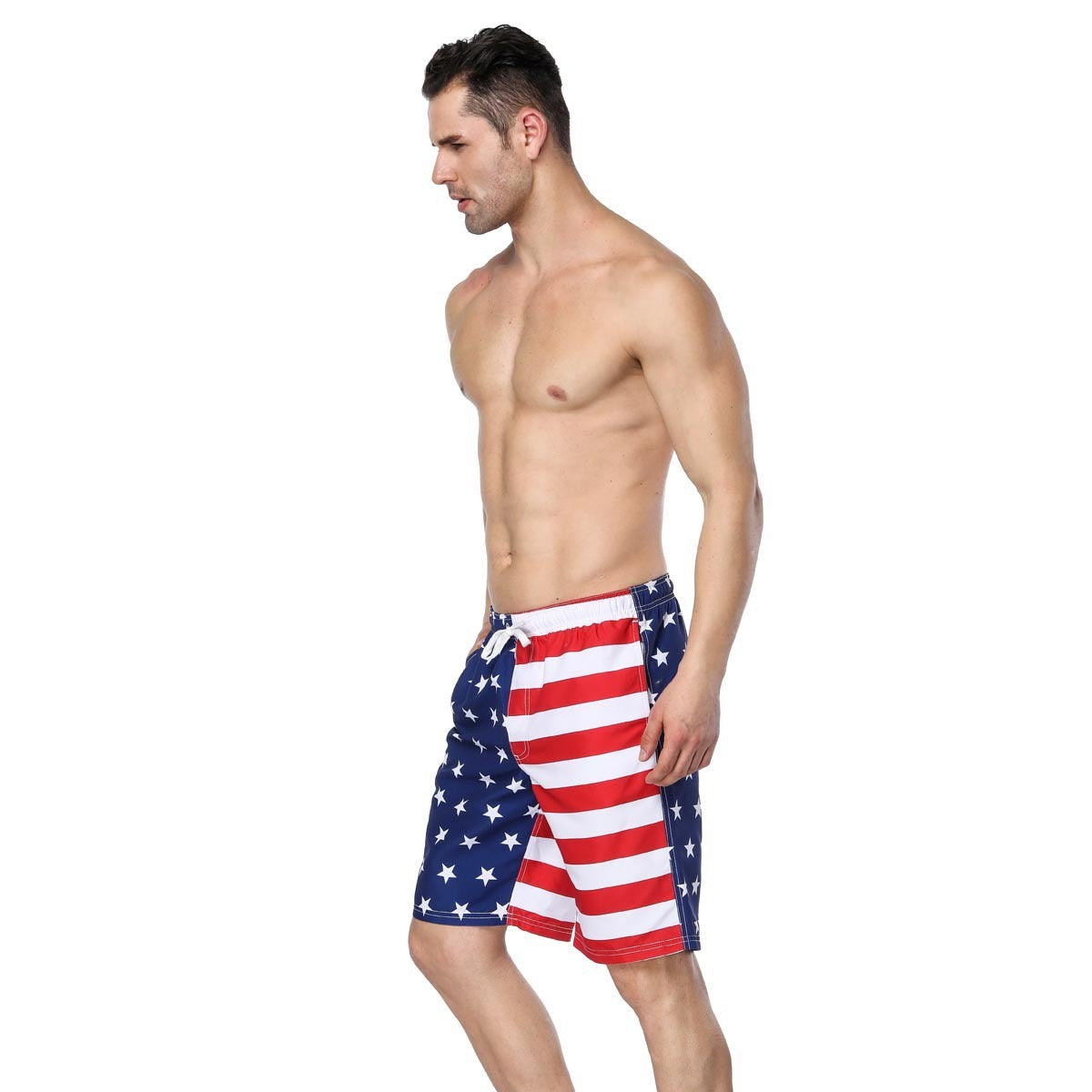 American Flag Design Sense Asymmetric Printed Beach Pants