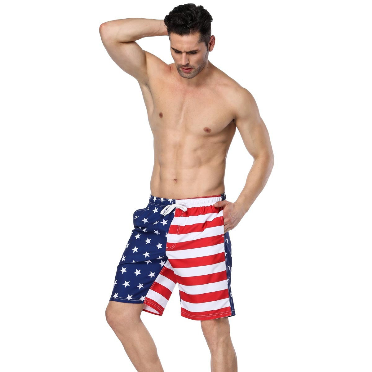 American Flag Design Sense Asymmetric Printed Beach Pants