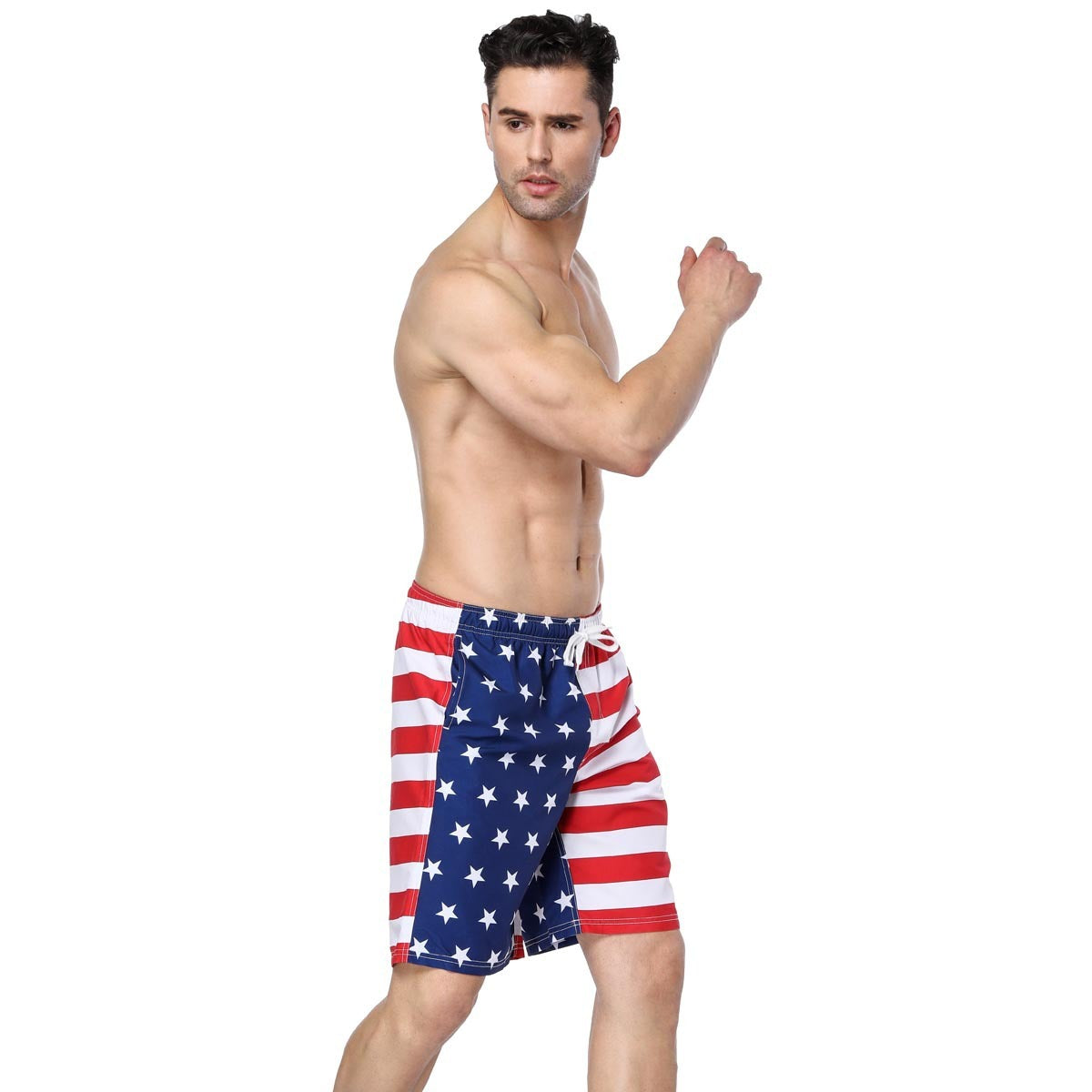 American Flag Design Sense Asymmetric Printed Beach Pants