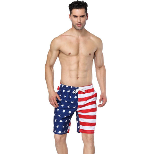 American Flag Design Sense Asymmetric Printed Beach Pants